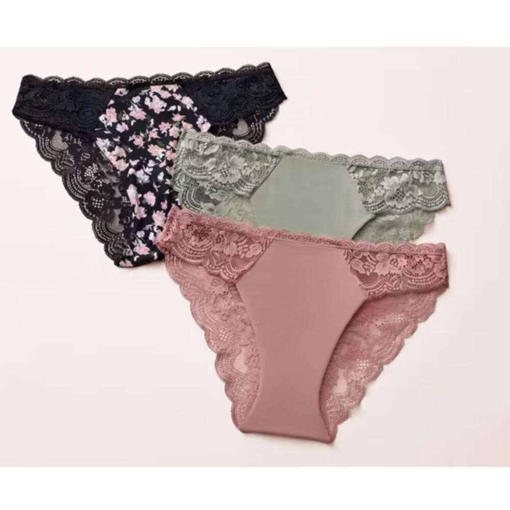 Joyspun Women's Microfiber and Lace Cheeky Panties, 3-Pack